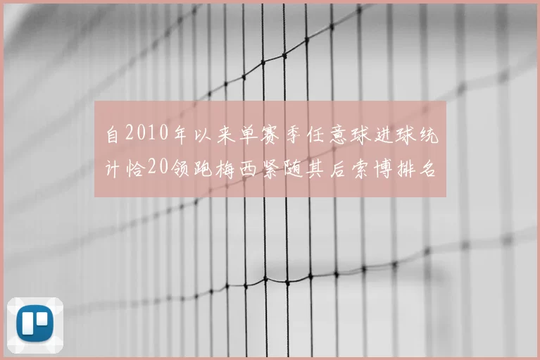 自2010年以来单赛季任意球进球统计恰20领跑梅西紧随其后索博排名第22